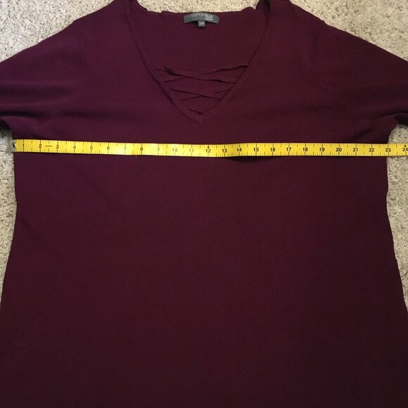 Merlot Red Cross Tie V-Neck Knit Sweater Top - Picture 11 of 14